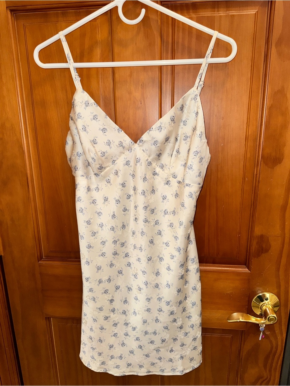 Storia Cream Slip Dress with Blue Floral Print